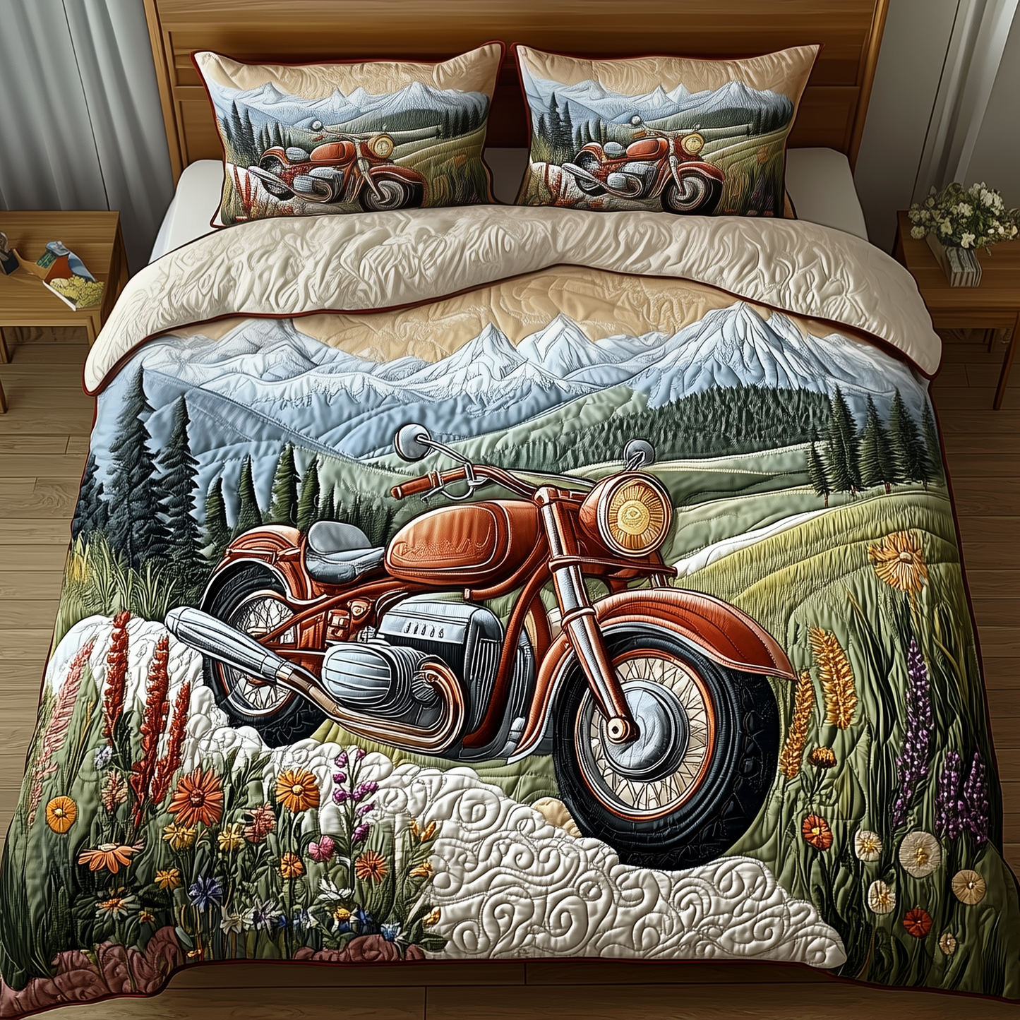 Motorcycle Trailblazer 3-Piece Quilted Bedding Set GFTOTP1838