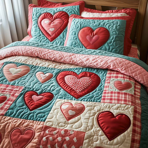 Romantic Heart Touch 3-Piece Quilted Bedding Set GFTOTP1857