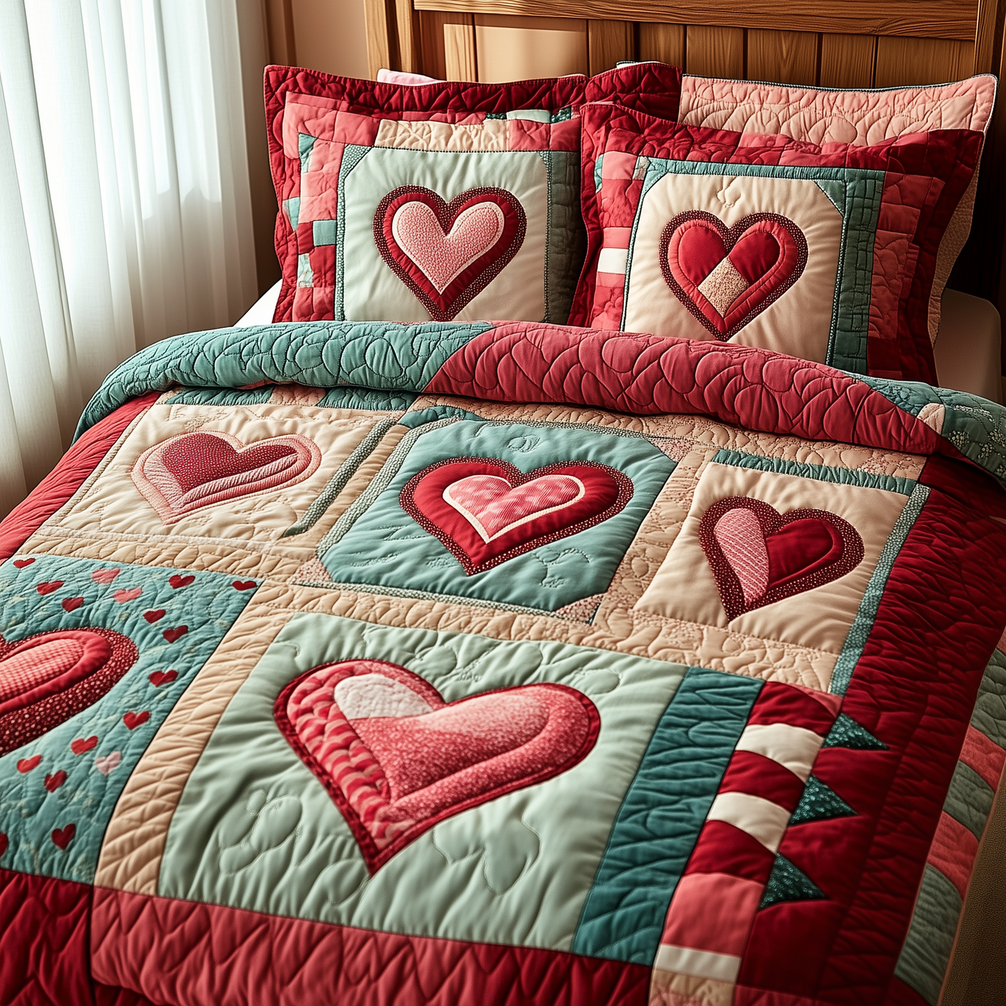 Romantic Heart Touch 3-Piece Quilted Bedding Set GFTOTP1858