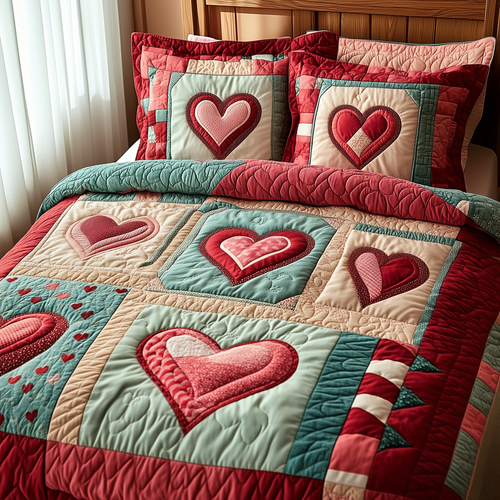 Romantic Heart Touch 3-Piece Quilted Bedding Set GFTOTP1858