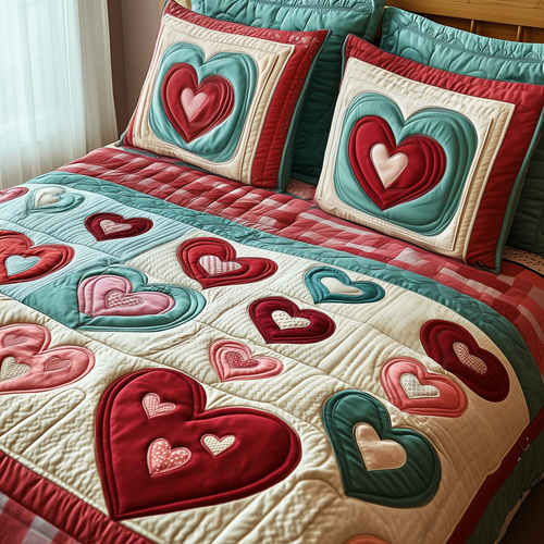 Romantic Heart Touch 3-Piece Quilted Bedding Set GFTOTP1859