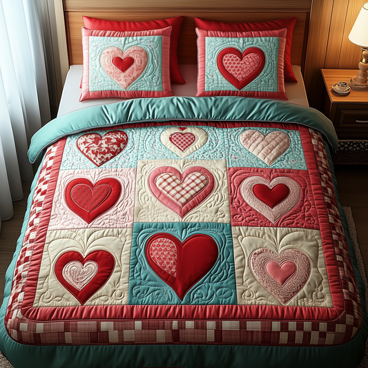 Romantic Heart Touch 3-Piece Quilted Bedding Set GFTOTP1860