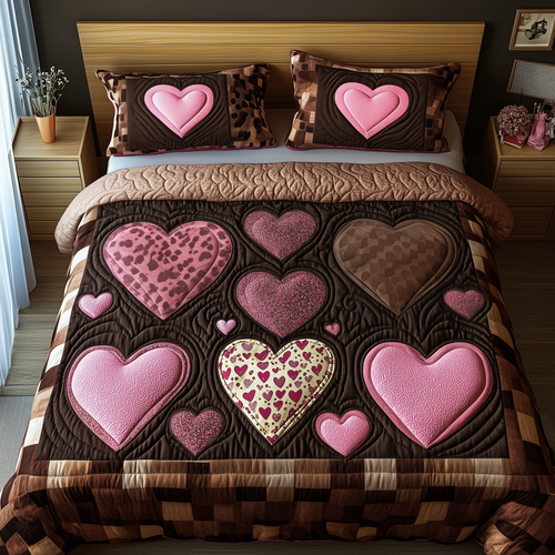 Romantic Heart Touch 3-Piece Quilted Bedding Set GFTOTP1861