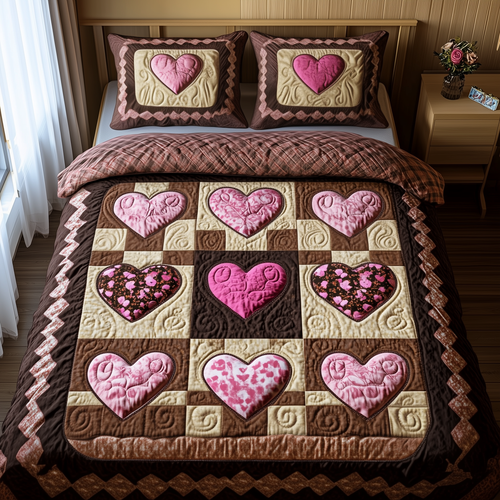 Romantic Heart Touch 3-Piece Quilted Bedding Set GFTOTP1862