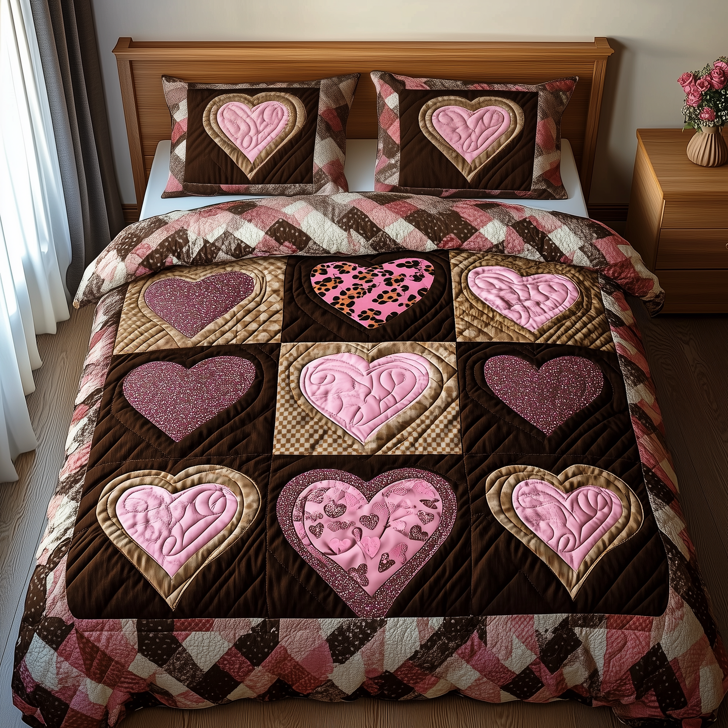 Romantic Heart Touch 3-Piece Quilted Bedding Set GFTOTP1863
