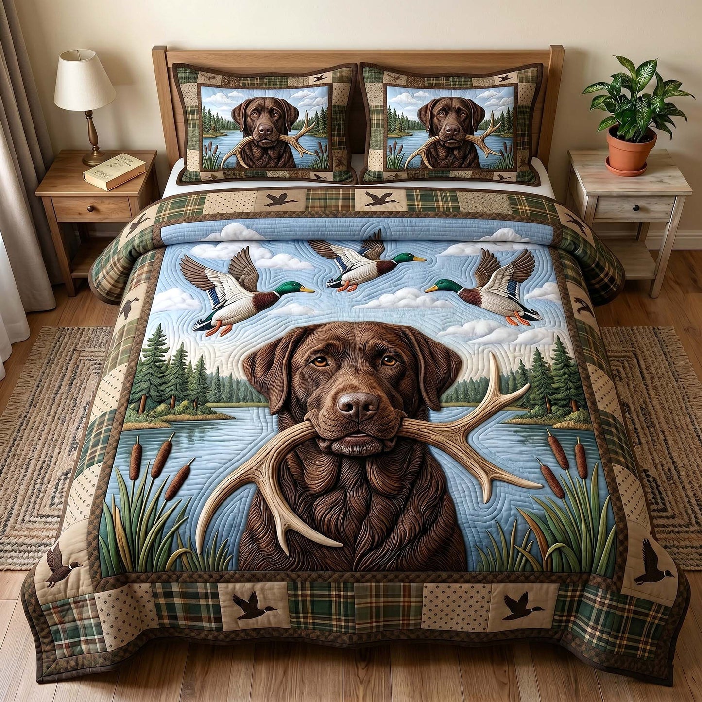 Hunting Lab 3-Piece Quilted Bedding Set GFTOTP18755