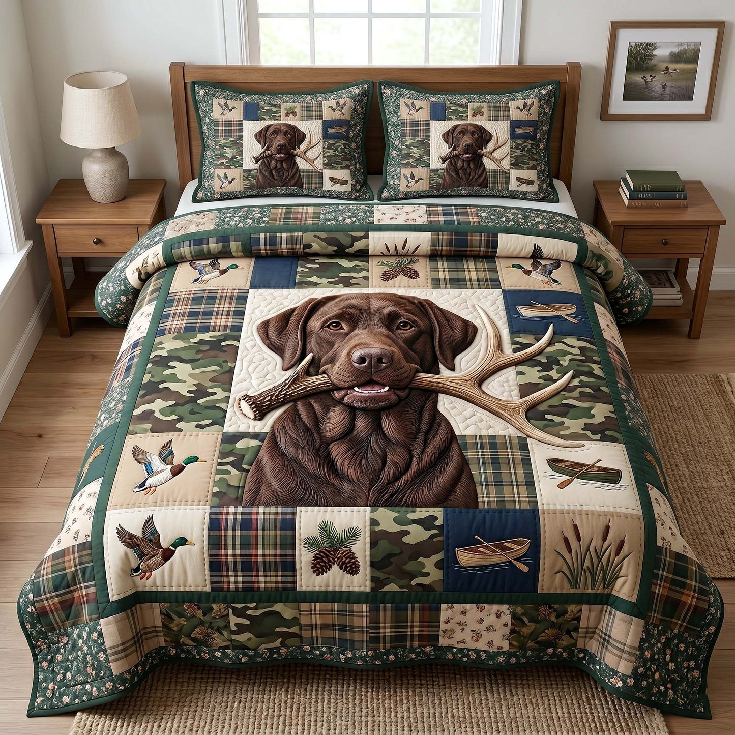 Hunting Lab 3-Piece Quilted Bedding Set GFTOTP18758