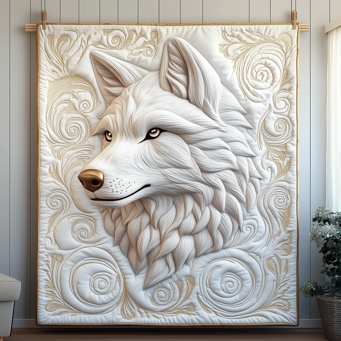 Ethereal White Wolf Quilted Blanket GFTOTP1882