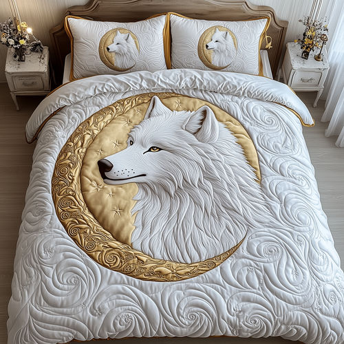 Ethereal White Wolf 3-Piece Quilted Bedding Set GFTOTP1885
