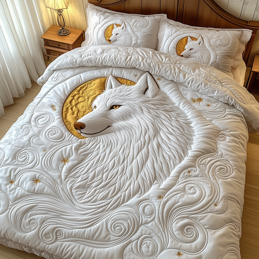 Ethereal White Wolf 3-Piece Quilted Bedding Set GFTOTP1886