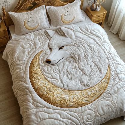 Ethereal White Wolf 3-Piece Quilted Bedding Set GFTOTP1887