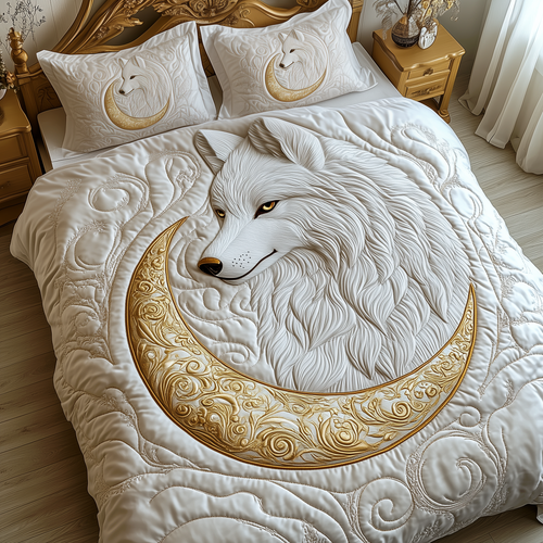 Ethereal White Wolf 3-Piece Quilted Bedding Set GFTOTP1887