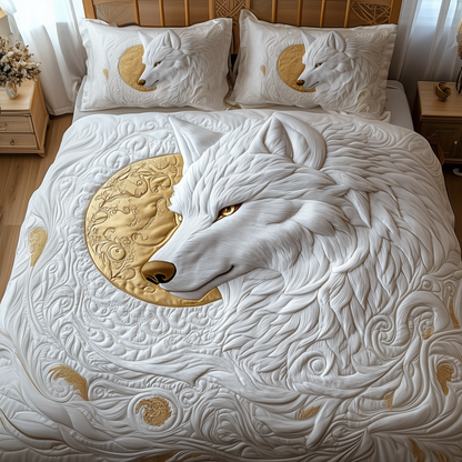 Ethereal White Wolf 3-Piece Quilted Bedding Set GFTOTP1888