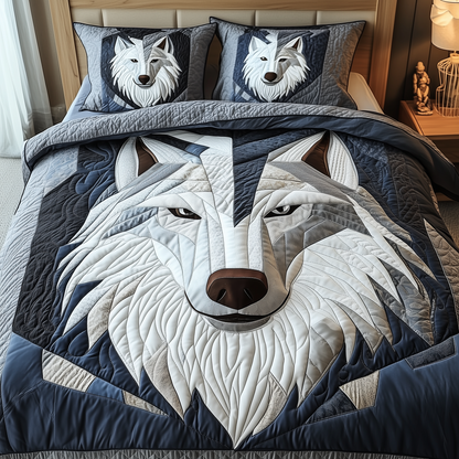 Ethereal White Wolf 3-Piece Quilted Bedding Set GFTOTP1889