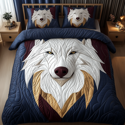Ethereal White Wolf 3-Piece Quilted Bedding Set GFTOTP1890