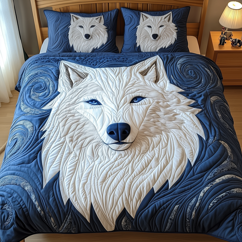 Ethereal White Wolf 3-Piece Quilted Bedding Set GFTOTP1891