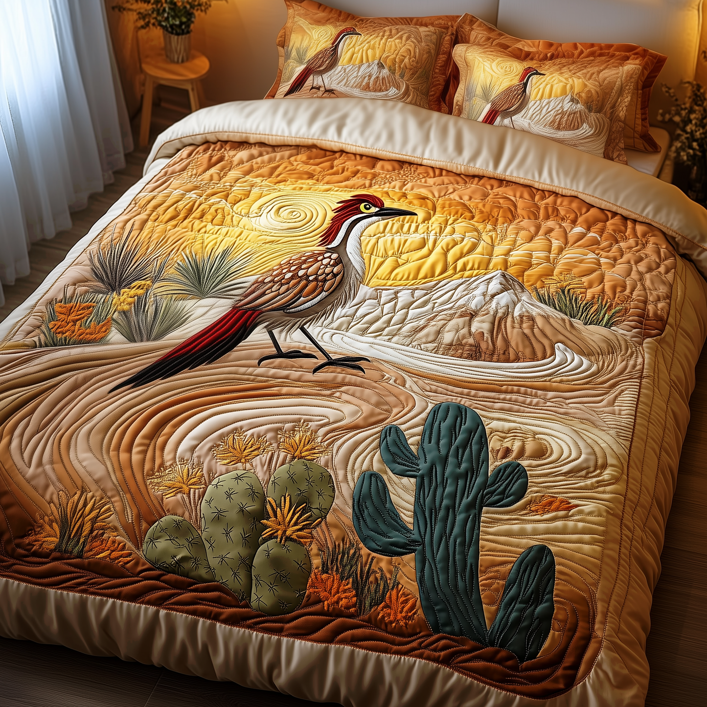 Southwest Spiritual Roadrunner 3-Piece Quilted Bedding Set GFTOTP1900