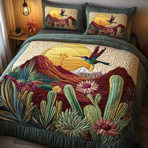 Southwest Spiritual Hummingbird 3-Piece Quilted Bedding Set GFTOTP1901