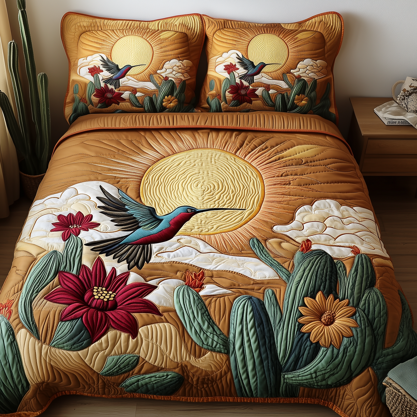 Southwest Spiritual Hummingbird 3-Piece Quilted Bedding Set GFTOTP1902