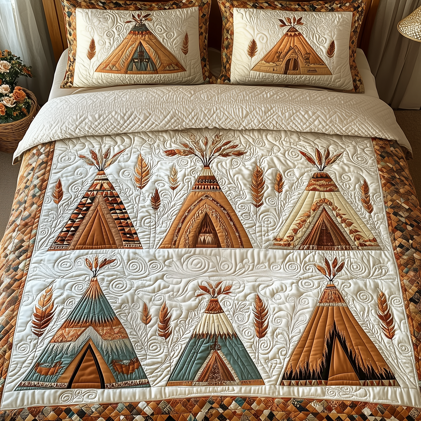 Native American Tent 3-Piece Quilted Bedding Set GFTOTP1917