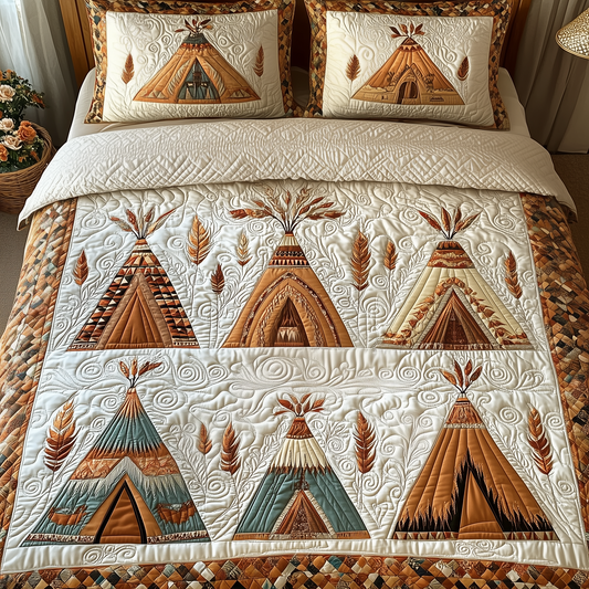 Native American Tent 3-Piece Quilted Bedding Set GFTOTP1917