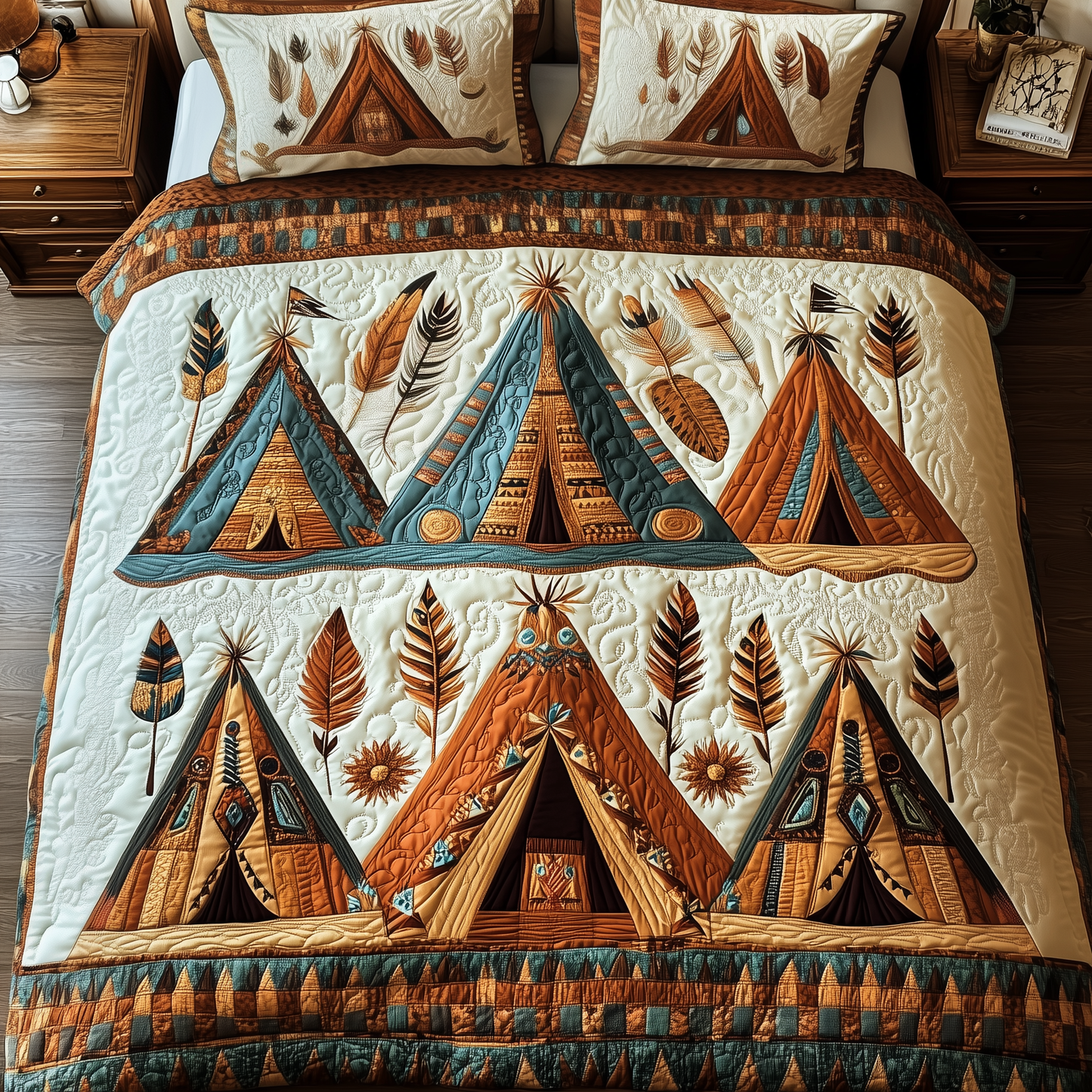 Native American Tent 3-Piece Quilted Bedding Set GFTOTP1919