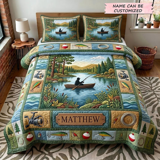 Angler Haven 3-Piece Quilted Bedding Set QTCUZ GFTOTP19317