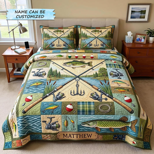 Angler Haven 3-Piece Quilted Bedding Set QTCUZ GFTOTP19320
