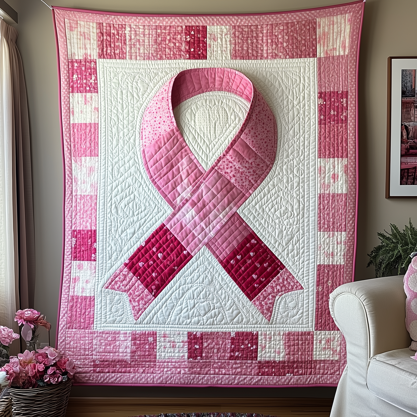 Breast Cancer Ribbon Quilted Blanket GFTOTP1957