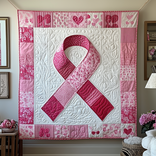 Breast Cancer Ribbon Quilted Blanket GFTOTP1958