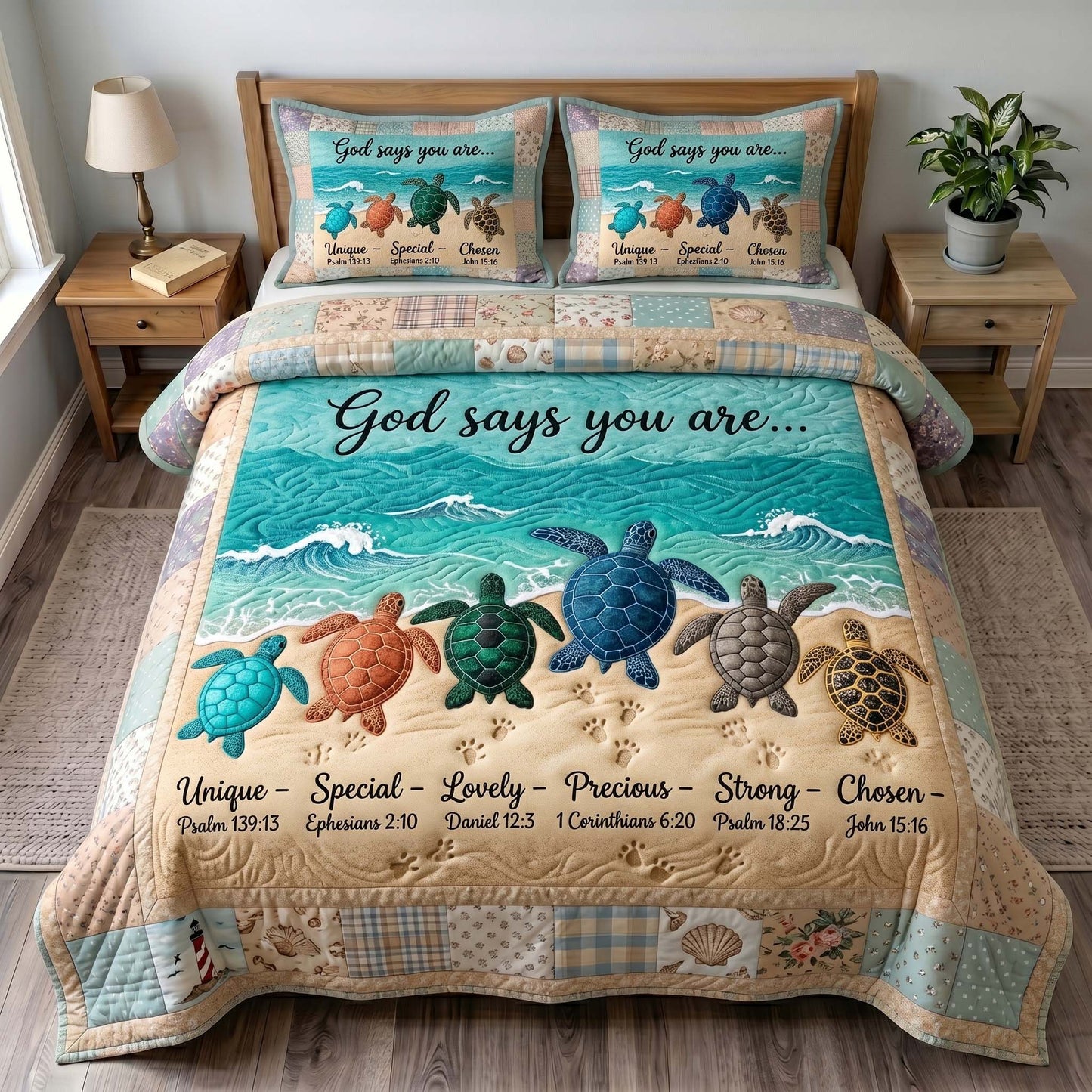 Turtle Grace 3-Piece Quilted Bedding Set GFTOTP19601
