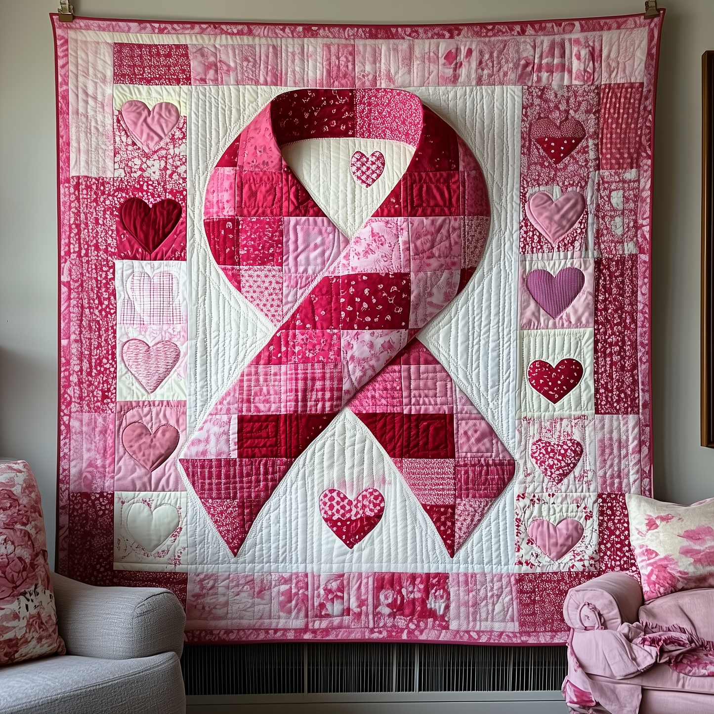 Breast Cancer Ribbon Quilted Blanket GFTOTP1960