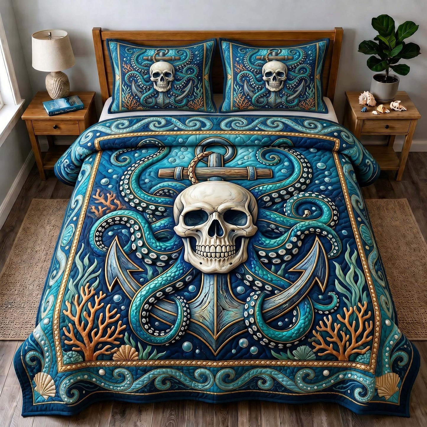Kraken Anchor 3-Piece Quilted Bedding Set GFTOTP19679