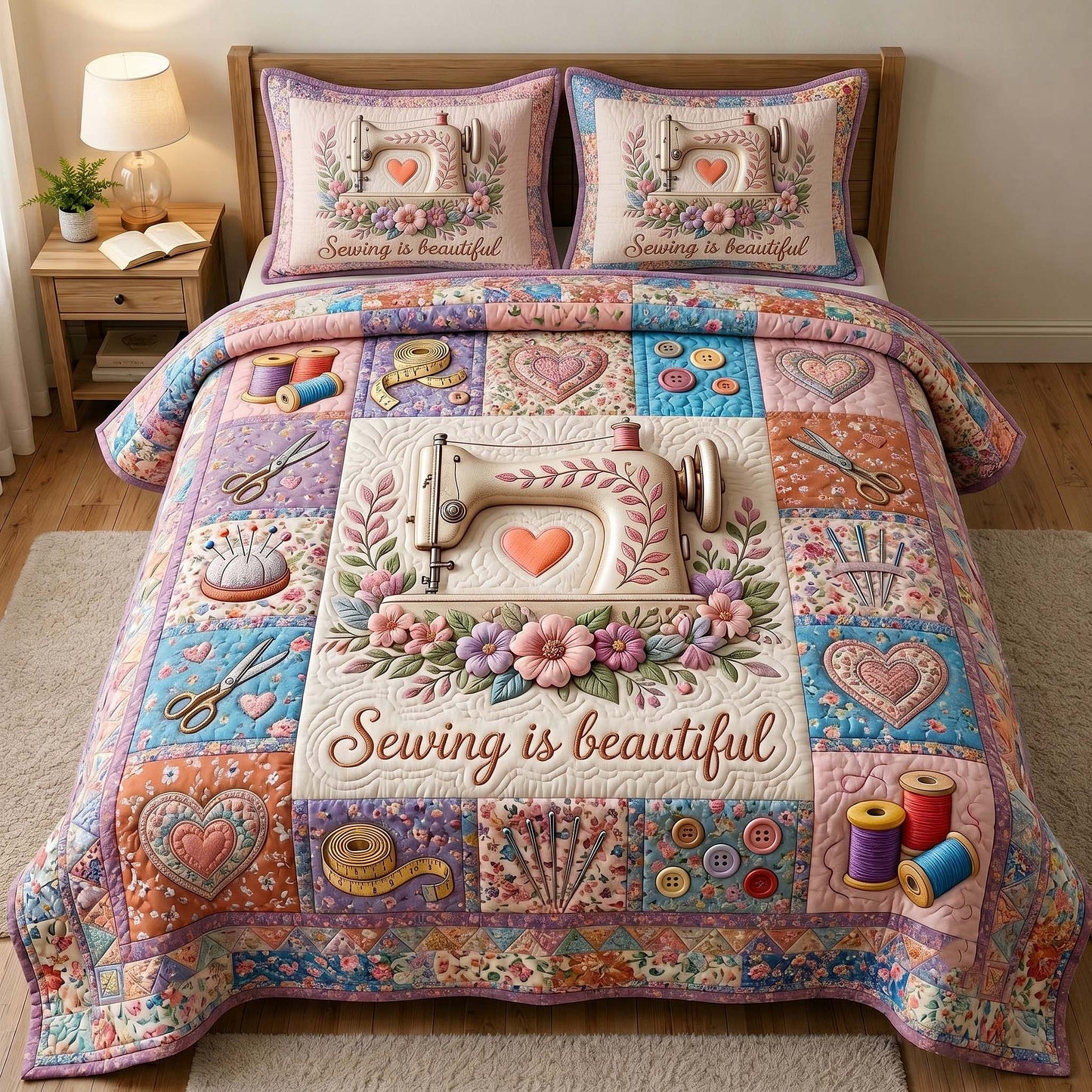 Petal Stitchery 3-Piece Quilted Bedding Set GFTOTP19687