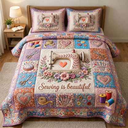 Petal Stitchery 3-Piece Quilted Bedding Set GFTOTP19687