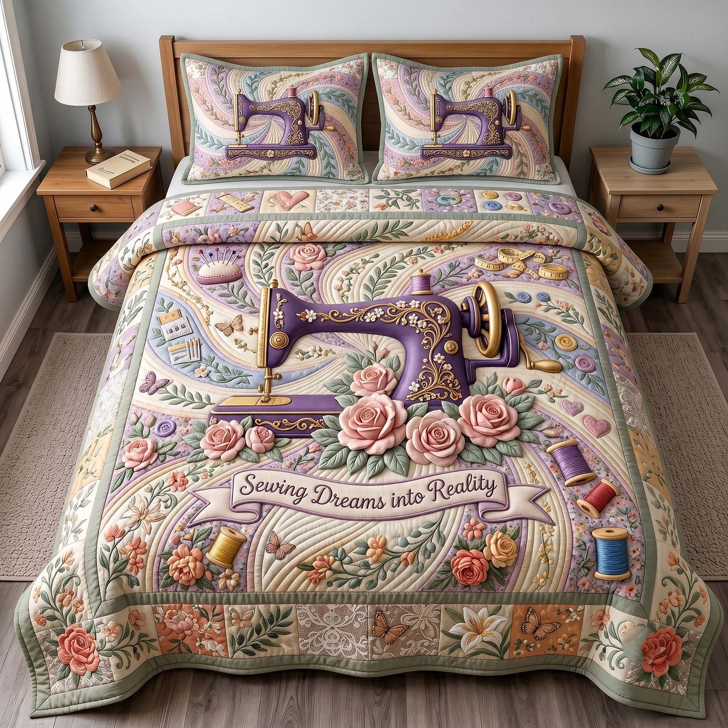 Petal Stitchery 3-Piece Quilted Bedding Set GFTOTP19691