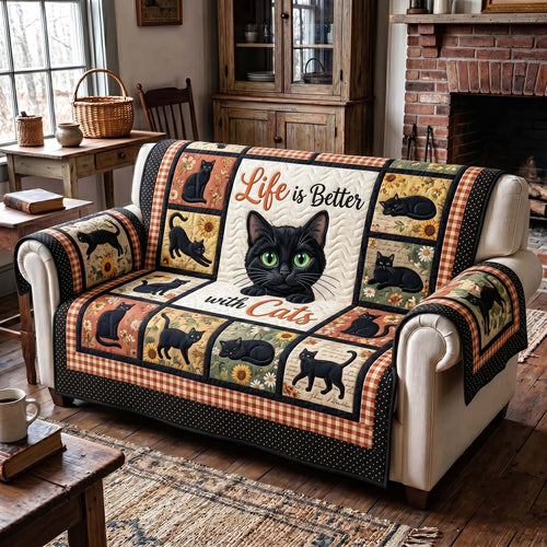 Black Cat Sweetheart Quilted Sofa Cover GFTOTP19700