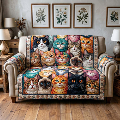 Feline Charm Quilted Sofa Cover GFTOTP19703