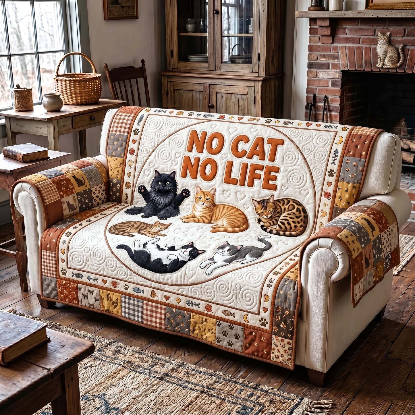 Feline Charm Quilted Sofa Cover GFTOTP19704