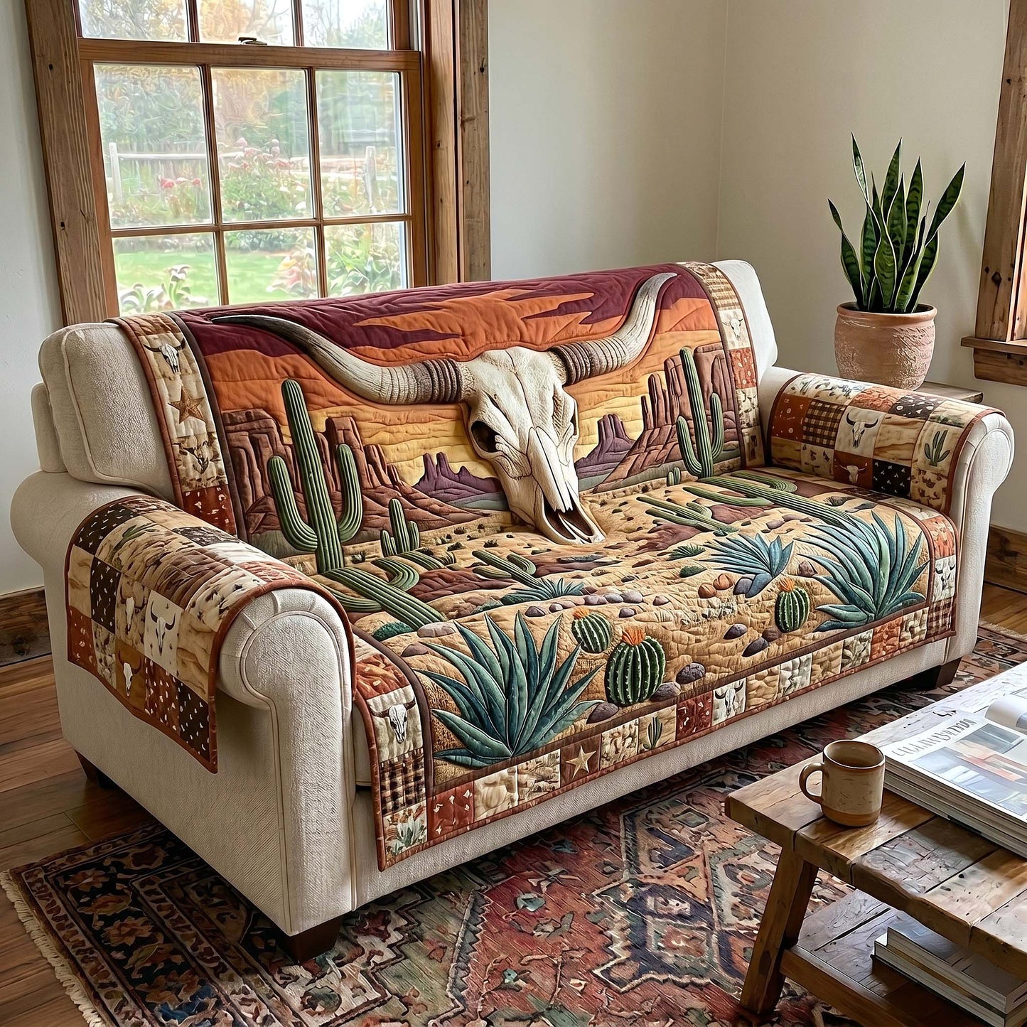 Rustic Longhorn Quilted Sofa Cover GFTOTP19795