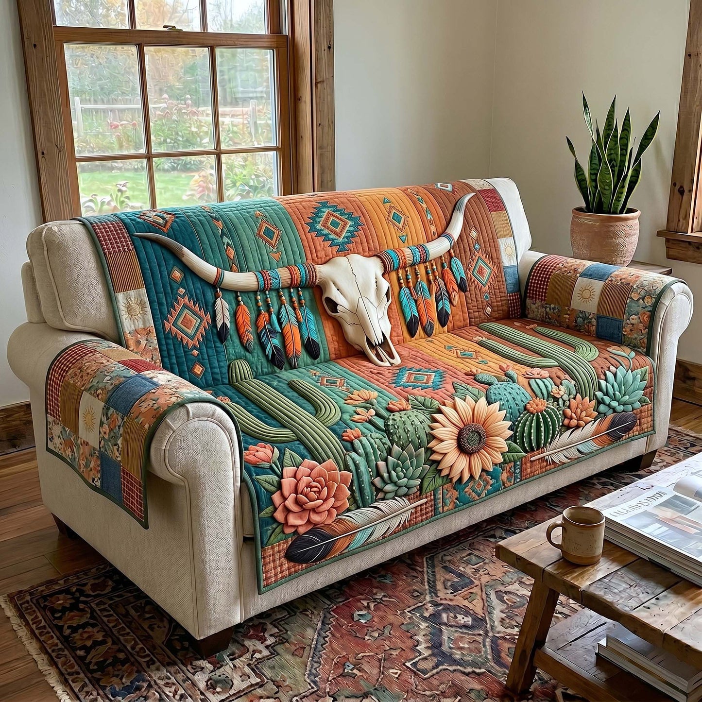Rustic Longhorn Quilted Sofa Cover GFTOTP19798