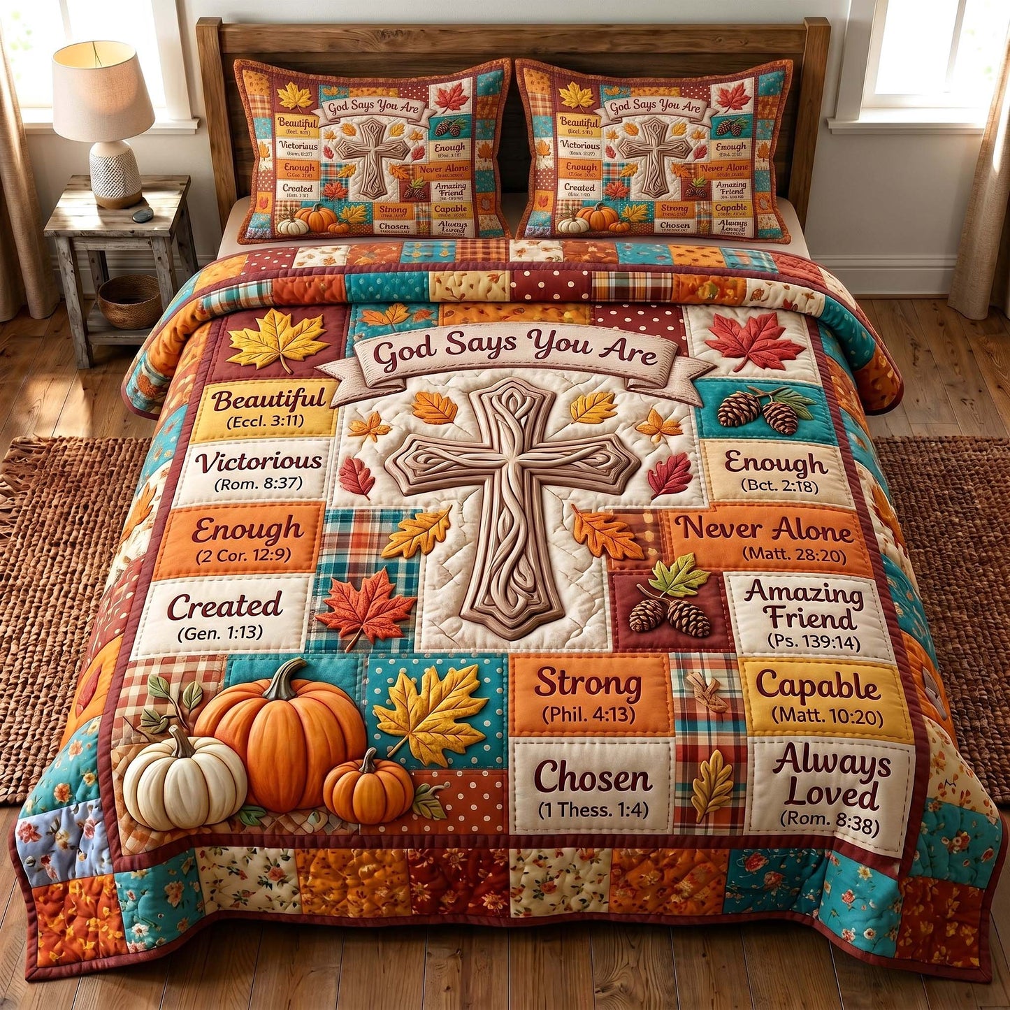 Faithful Autumn 3-Piece Quilted Bedding Set GFTOTP19807