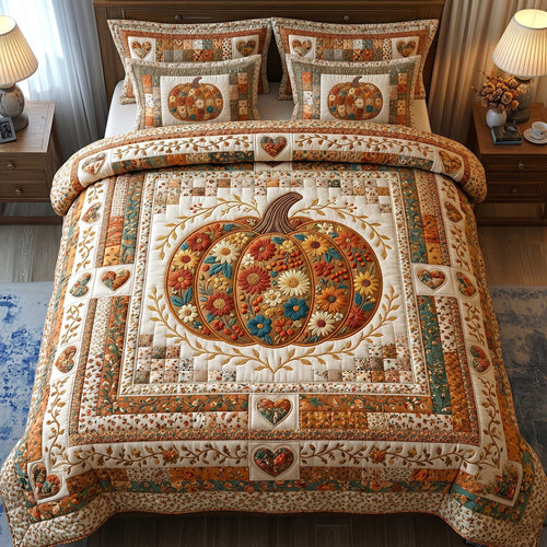 Pumpkin Blossoms Patchwork 3-Piece Quilted Bedding Set GFTOTP19829