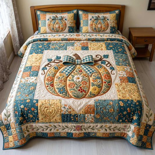 Pumpkin Blossoms Patchwork 3-Piece Quilted Bedding Set GFTOTP19832