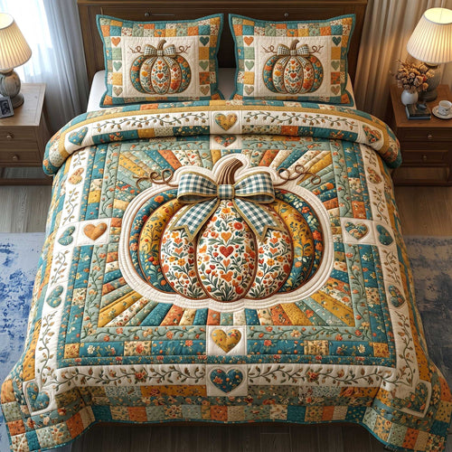 Pumpkin Blossoms Patchwork 3-Piece Quilted Bedding Set GFTOTP19834