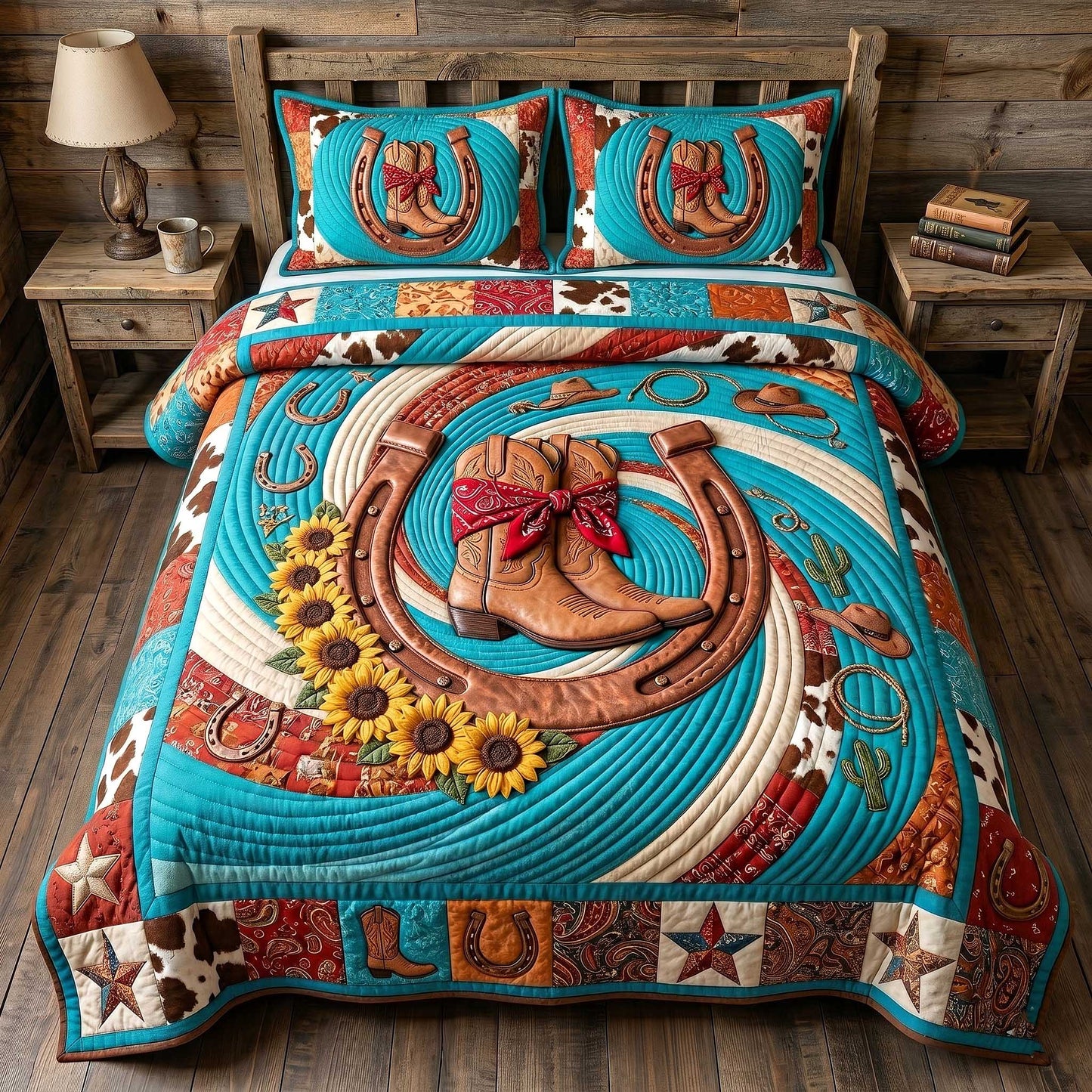 Wild West Horseshoe 3-Piece Quilted Bedding Set GFTOTP19886