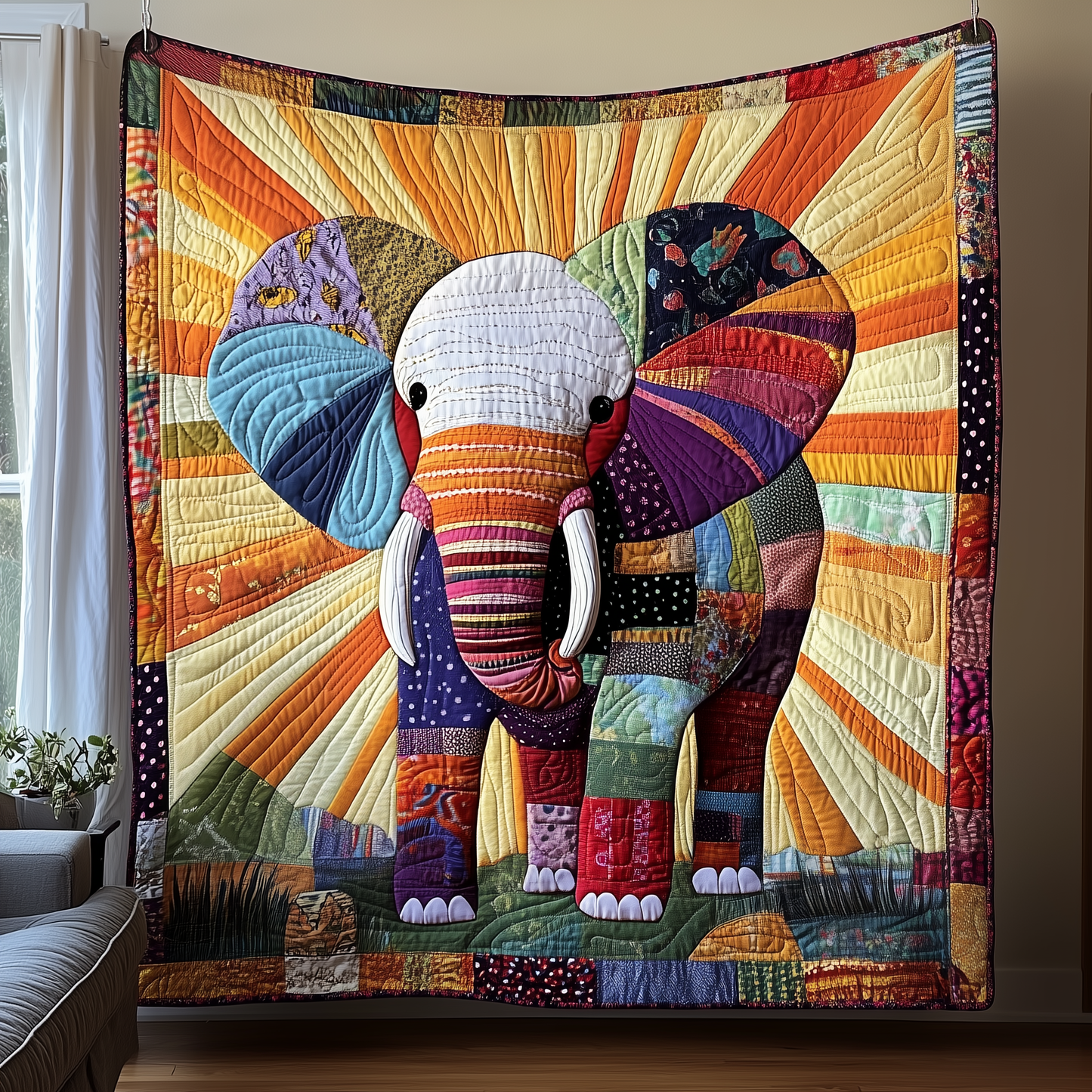 Vibrant Elephant Spirit Quilted Blanket GFTOTP1993