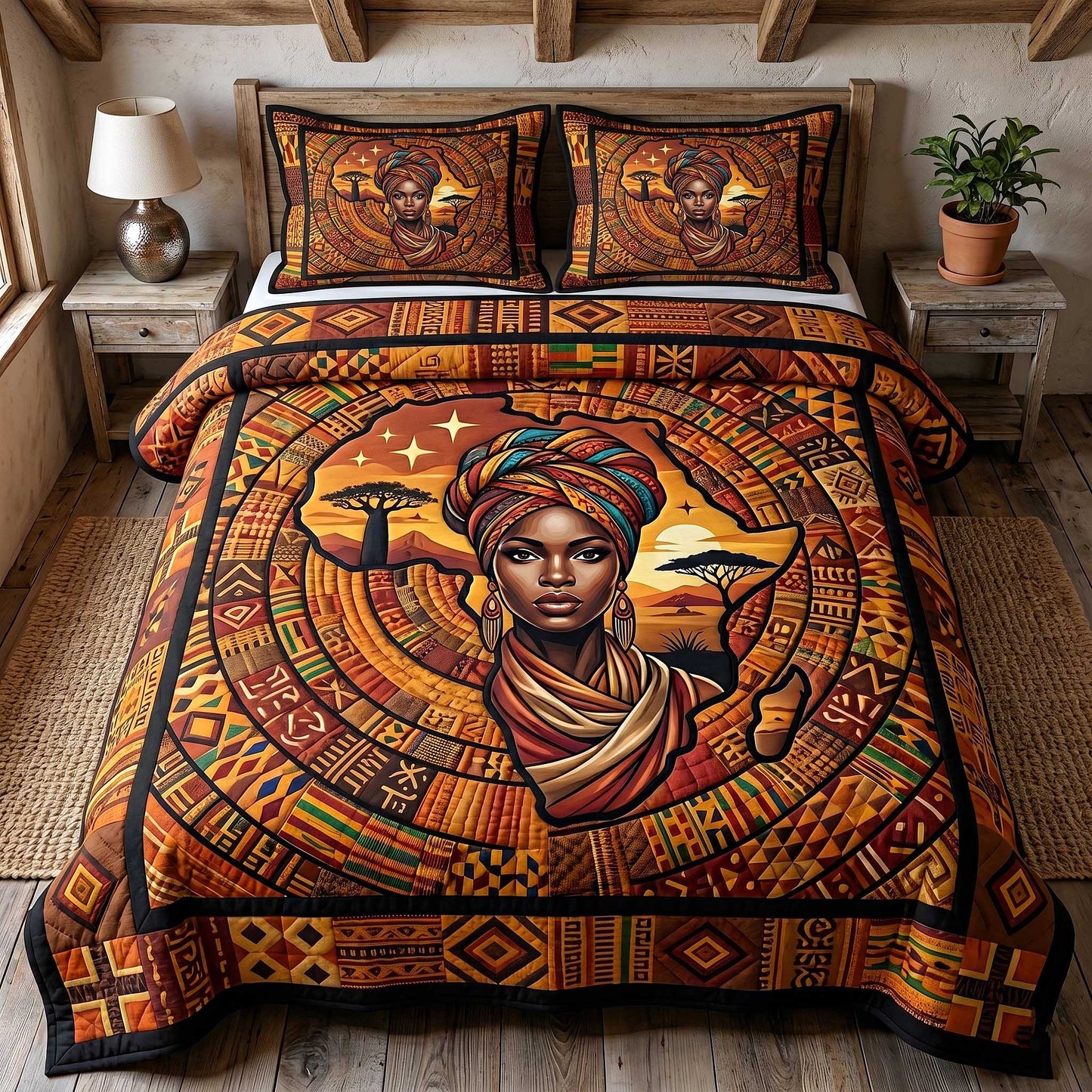 African Roots 3-Piece Quilted Bedding Set GFTOTP19992