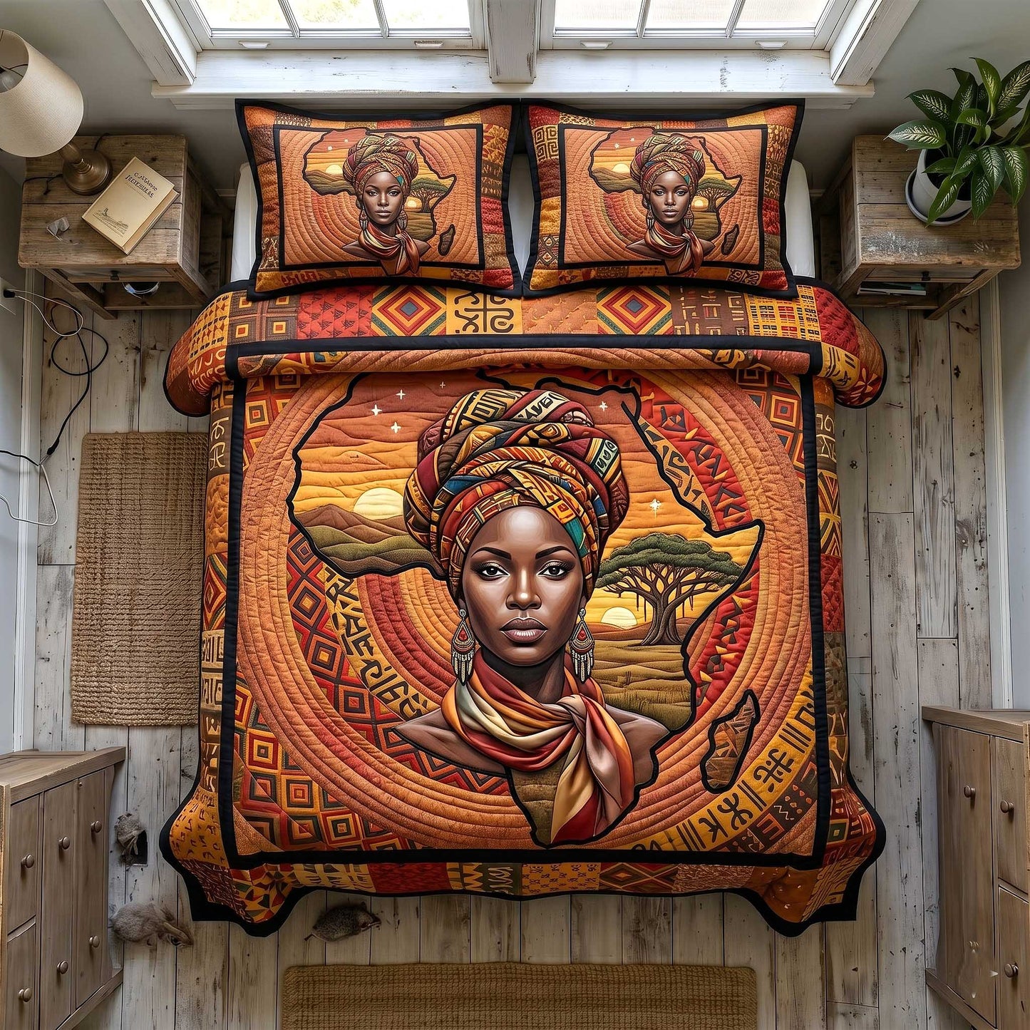 African Roots 3-Piece Quilted Bedding Set GFTOTP19993