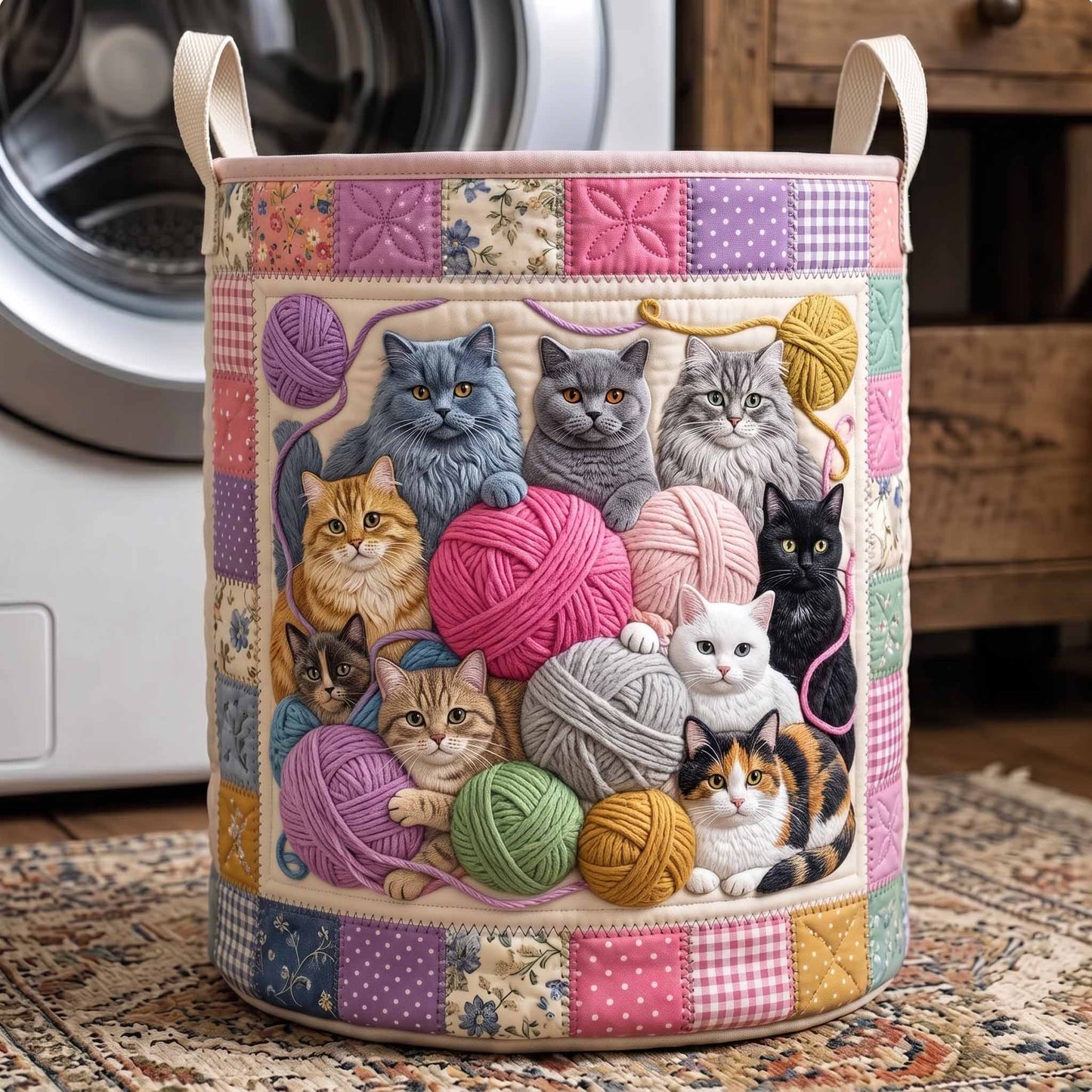 Cottage Whiskers Quilted Laundry Basket GFTOTP20283